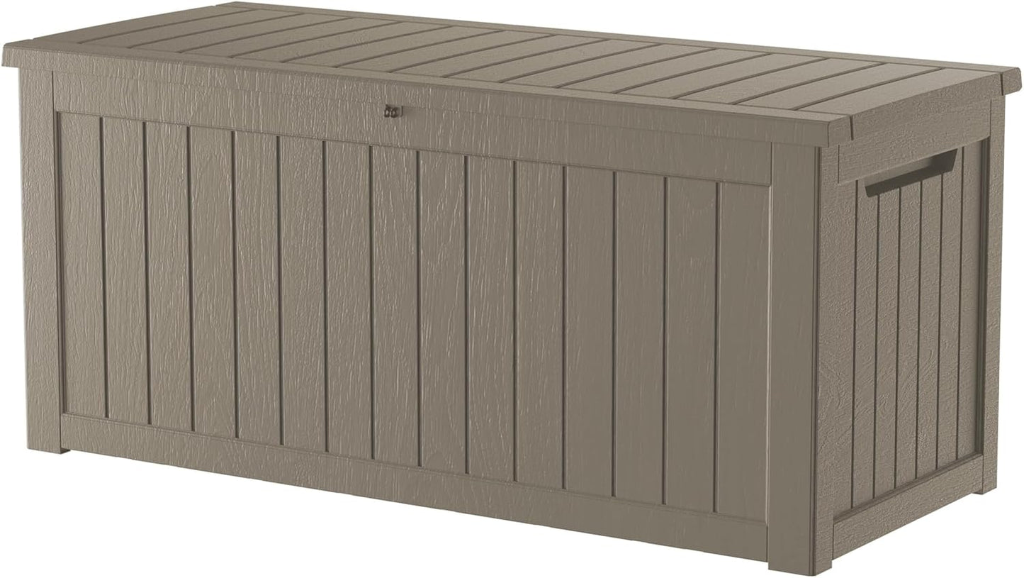 270 Gallon Outdoor Storage Box Patio Deck Box Waterproof, Resin Lockable Outside Large Storage Bin