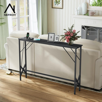 47.2'' Console Table, Skinny Entryway Table with Fast-Charging Station, Narrow Long Sofa Table
