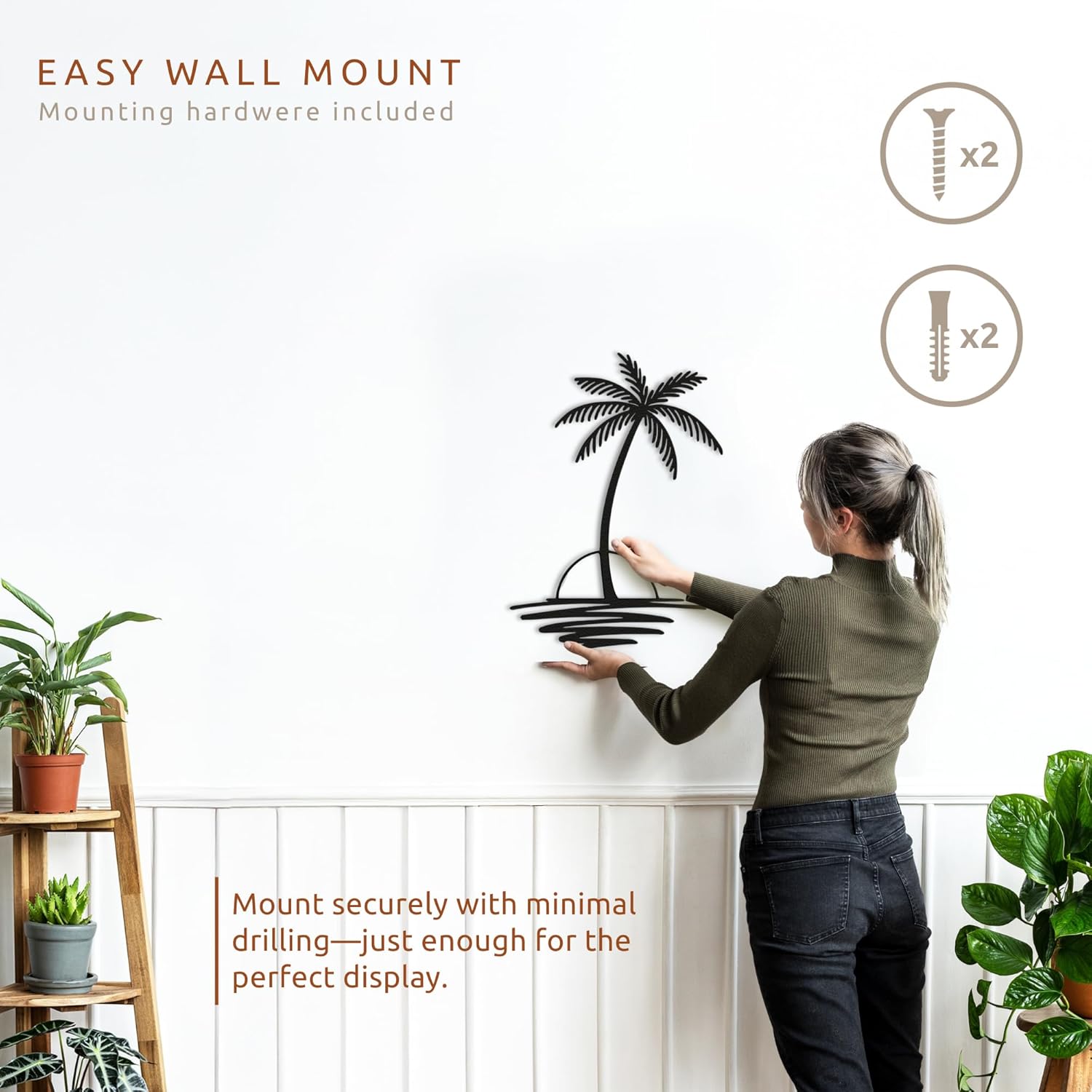 Metal Palm Tree with Sunset Wall Art, Large Outdoor Wall Decor, Tropical Beach Decor for Living