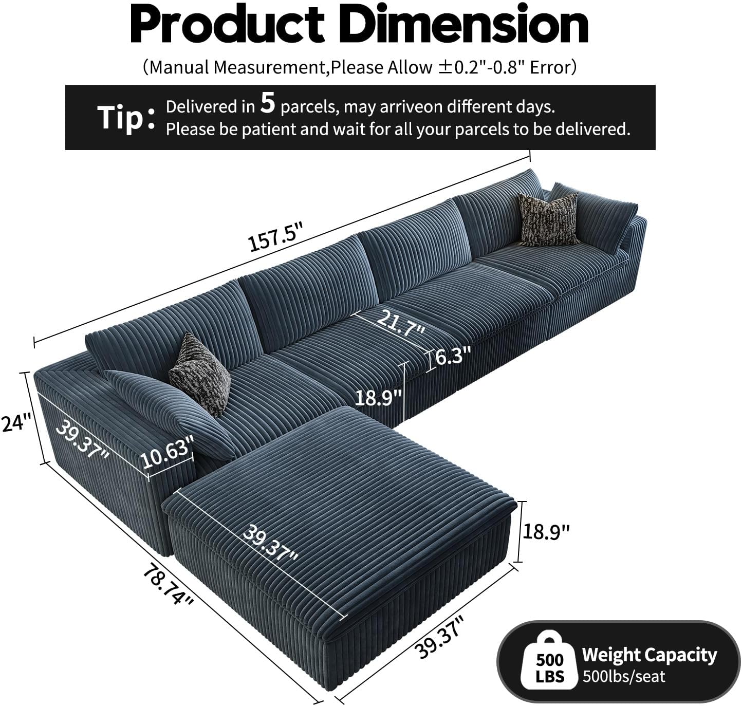 157.5" Cloud Couch Modular Sectional Sofa for Living Room,Modern Sofa with Deep Seat，L-Shape