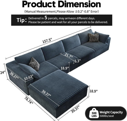 157.5" Cloud Couch Modular Sectional Sofa for Living Room,Modern Sofa with Deep Seat，L-Shape