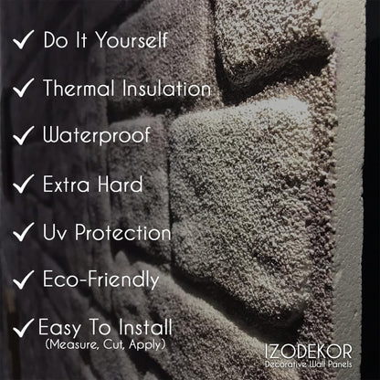 IZODEKOR 3D Stone Effect Wall Panels - Faux Stone Paneling for Living Room, Kitchen, Bathroom and