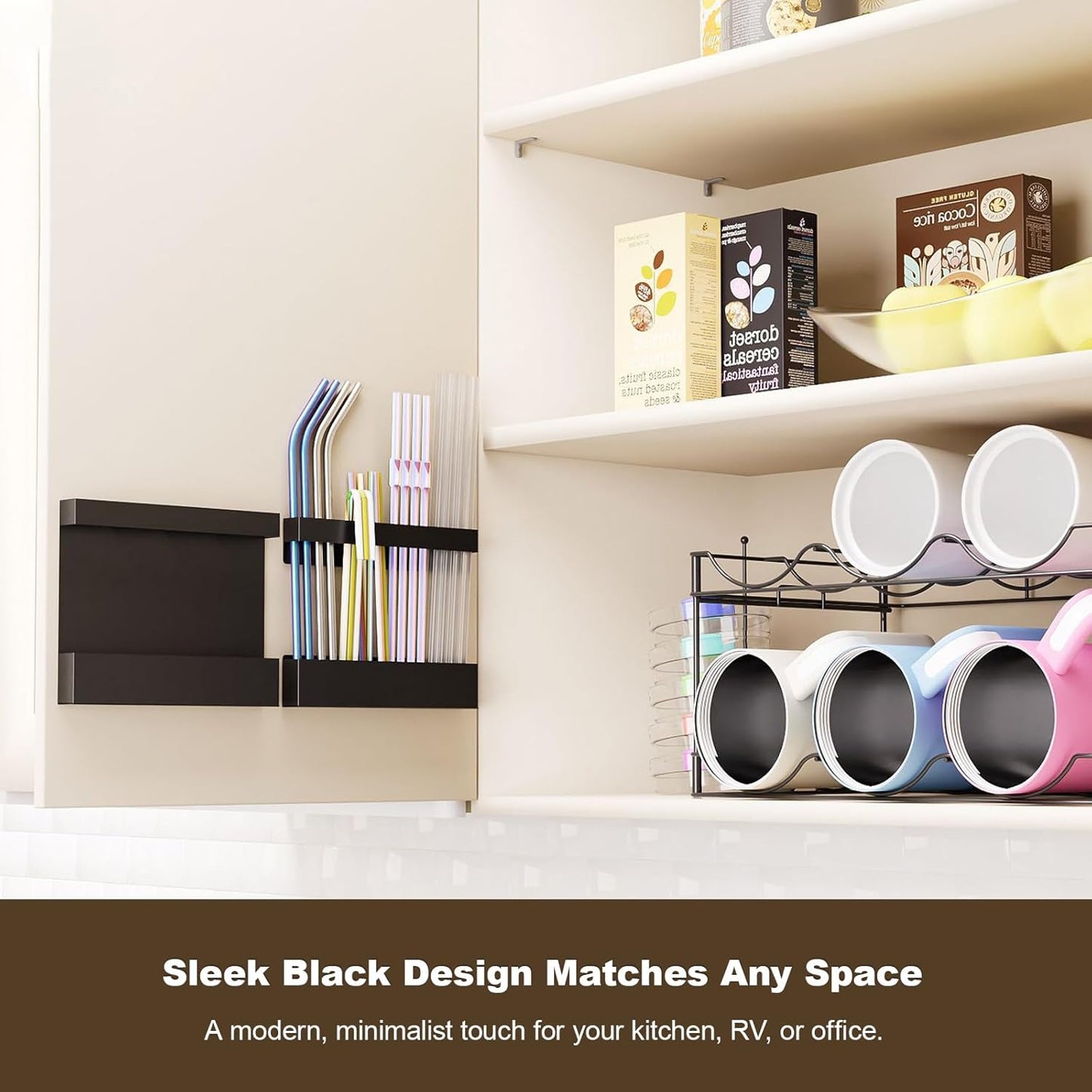 Magnetic & Adhesive Straw Organizer – Carbon Steel Utensil Holder for Reusable Straws, Chopsticks &