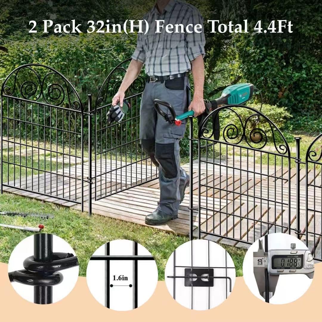 Tall Garden Animal Barrier Fencing with Gate, 32 Inch(H) 2 Panels Total Length 4.4 Ft Outdoor Dog