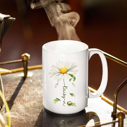 Lovely Daisy Flower Ceramic Mug, Customized Name On Floral Coffee Cup, Personalized Floral Accent