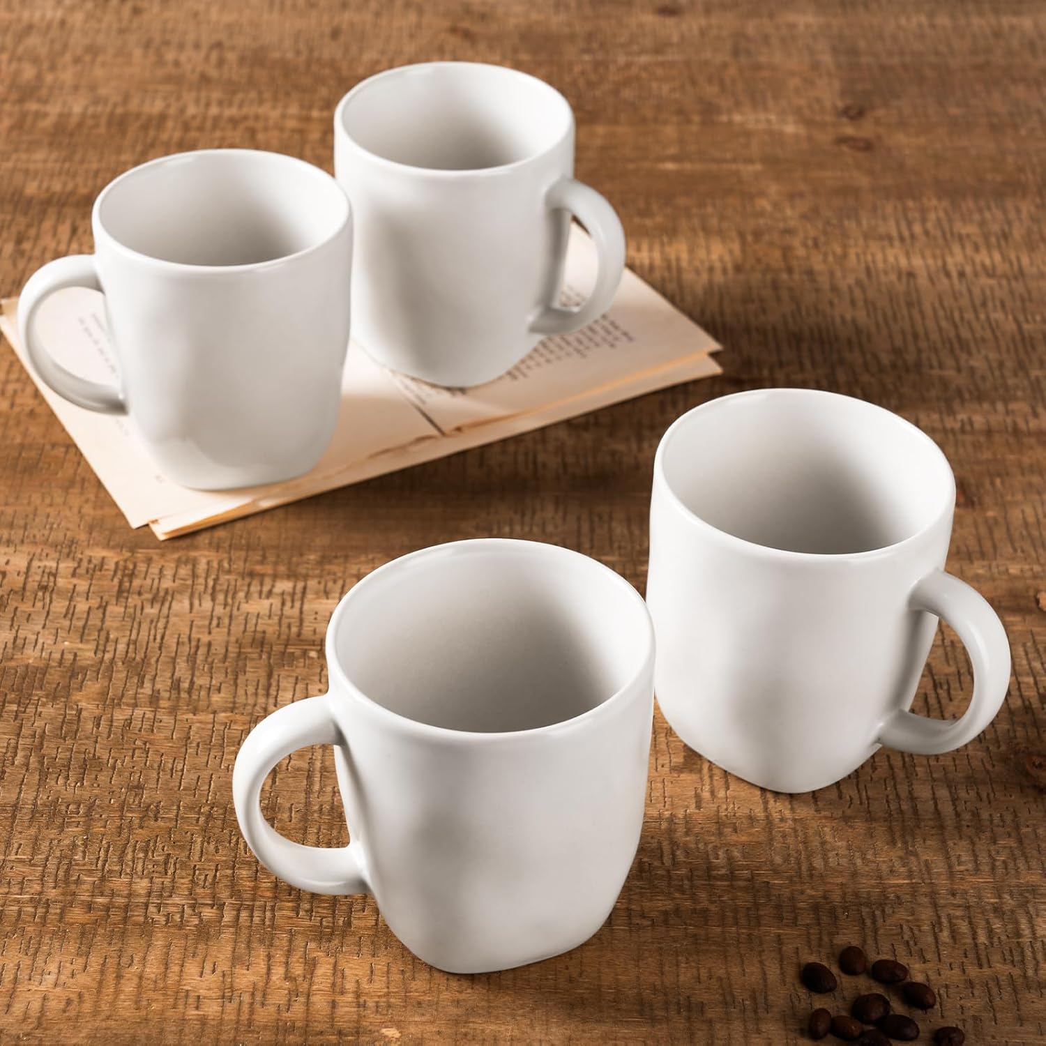 famiware Coffee Mugs Set of 4, Ocean Square 13oz Coffee Cup Set with Handle for Cocoa, Milk, Hot