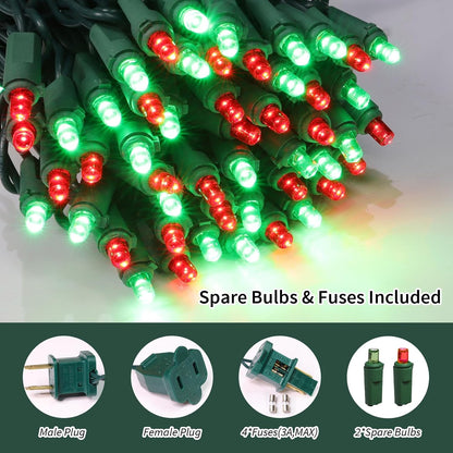 100 Count Red and Green - String Lights - 21.6FT LED Christmas Lights, Mini led Lights for Indoor