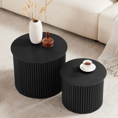 Small Fluted Round Nesting Coffee Table Set of 2, Mid Century Modern Coffee Table Circle Side