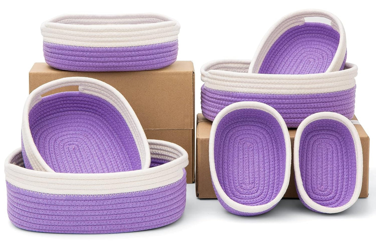 7 Piece Cotton Rope Woven Basket Set - Small Basket for Baby Nursery, Pets, Montessori, Dog & Cat