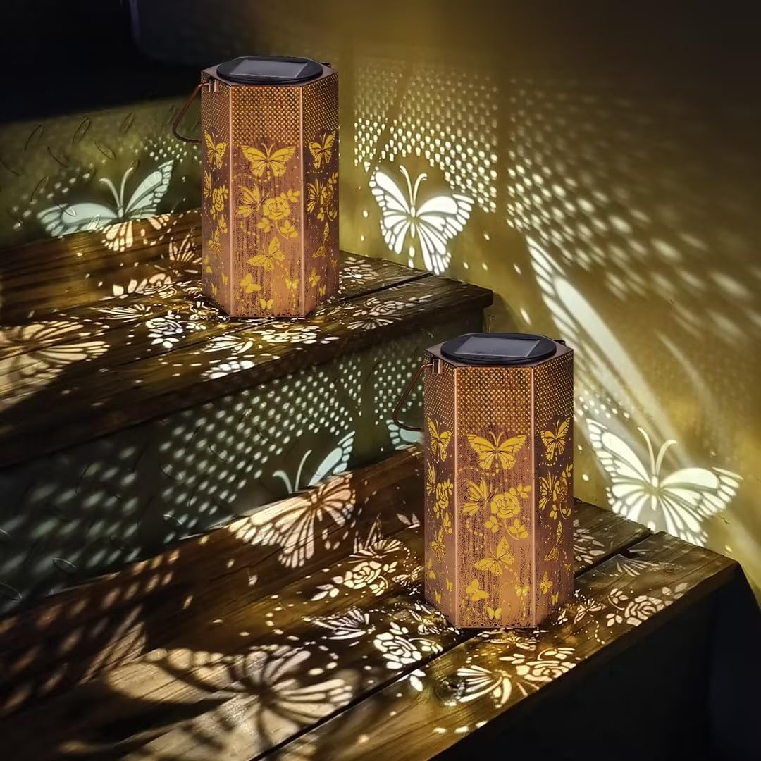 2 Pack Butterfly Solar Lanterns Outdoor Waterproof - Birthday Gifts for Women, Mom, Butterflies