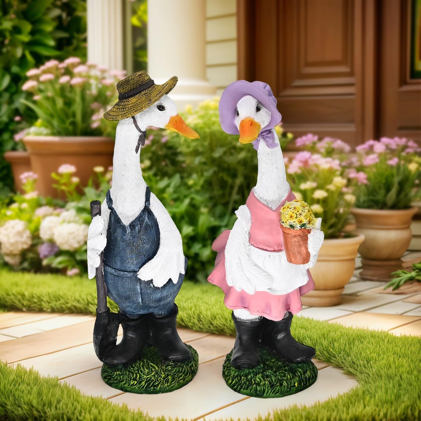 Porch Goose Statue Outfits Large Garden Sculpture Cement Home Outdoor Decorations Lawn Resin Big