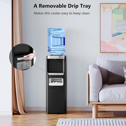 Water Dispenser with Ice Maker Function, Top Loading Hot and Cold Water Cooler for 5 Gallon Bottle
