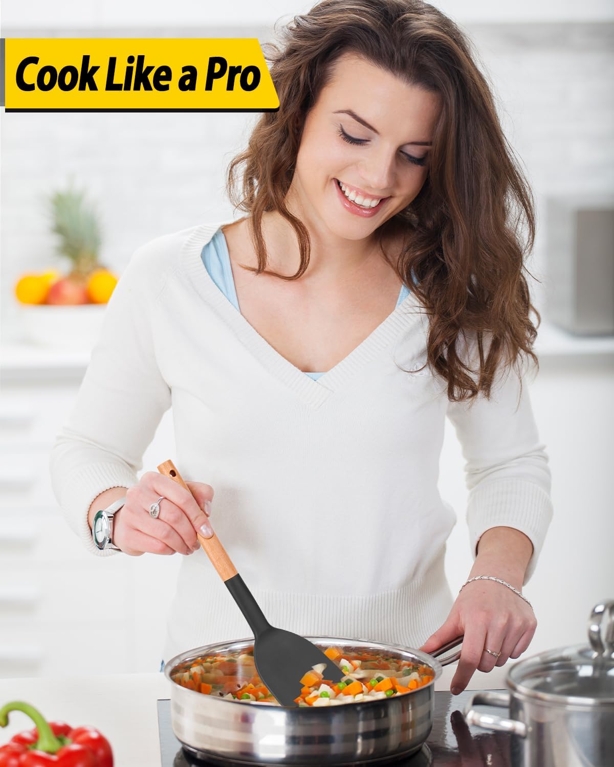 Pack of 4 Silicone Cooking Utensils Set, Non Stick Solid Spatulas and Heat Resistant Slotted Spoons