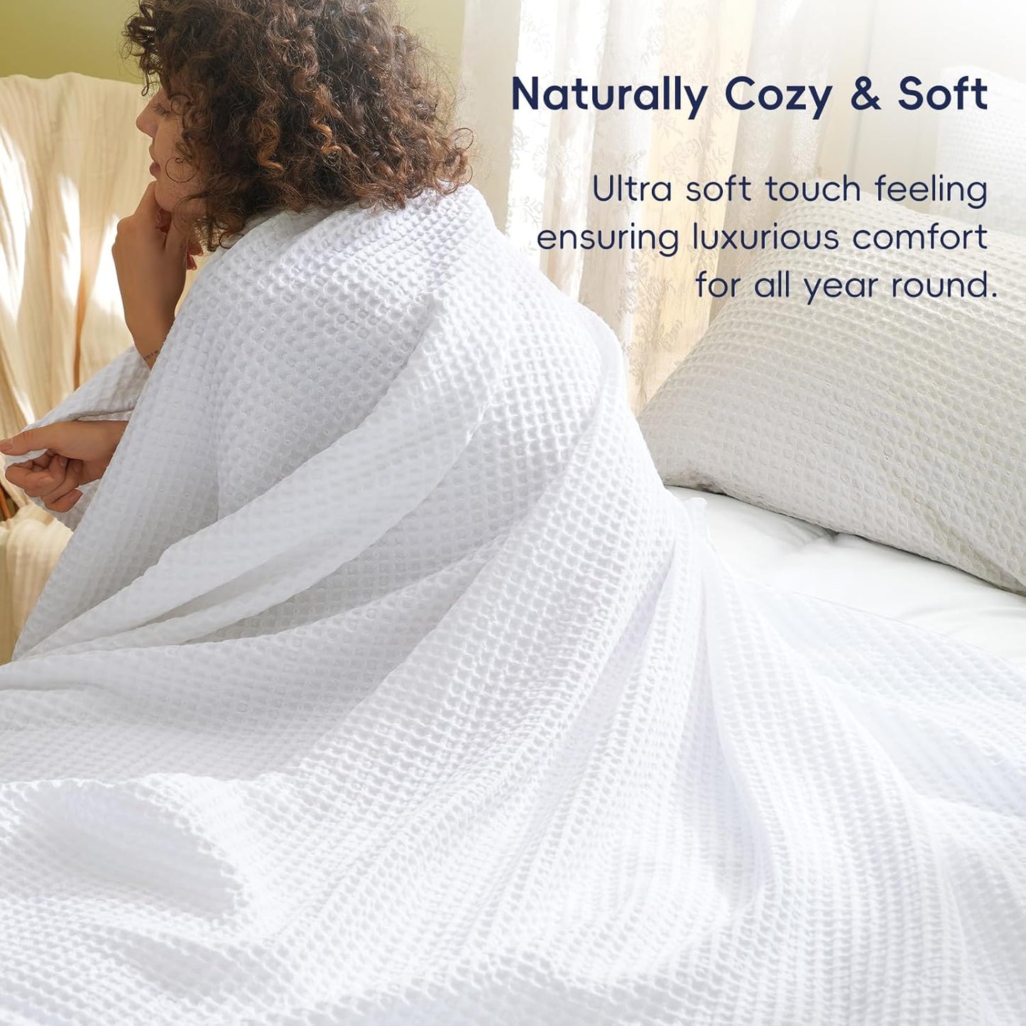 PHF Ultra Soft Waffle Weave Throw Blanket 50"x 60"- Washed Lightweight Breathable Cozy Woven