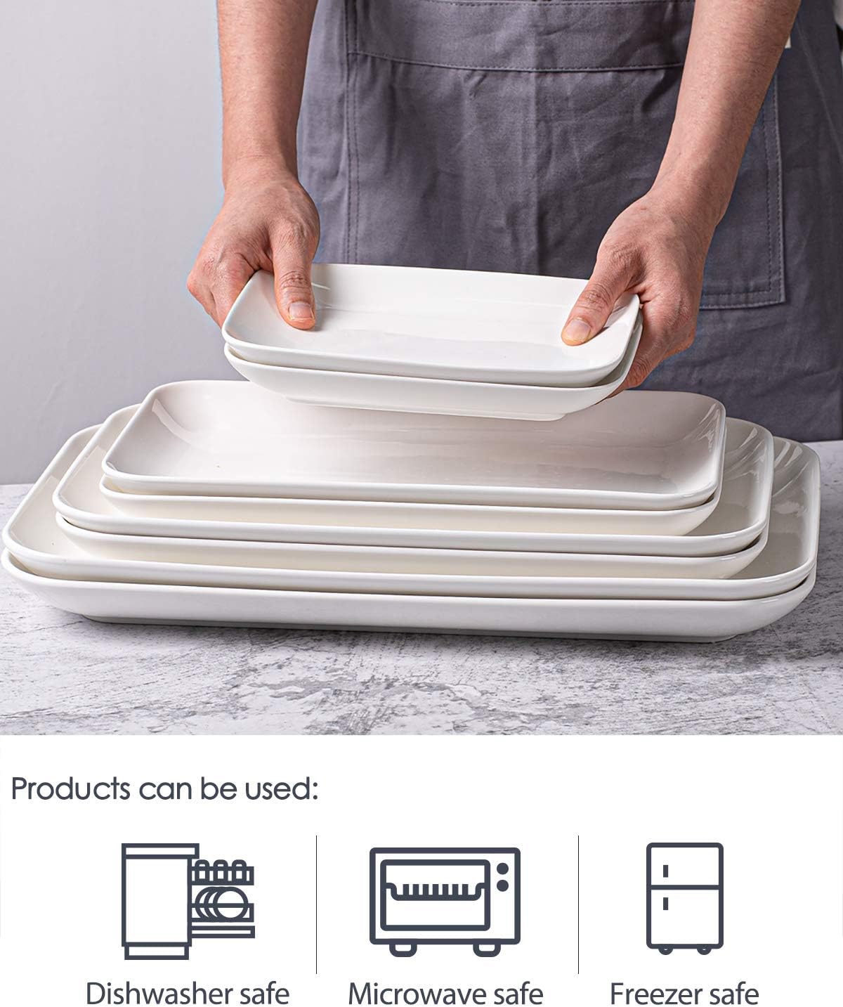 DELLING Large Serving Platter Set 16/14/12inch Large Serving Tray - Rectangular White Serving Trays