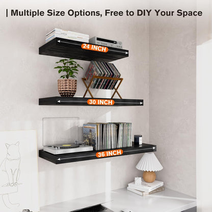 Floating Shelf, Set of 2 Wall Shelf, 24 in W x 12.75 in D x 2 in H Wooden Floating Wall Shelf with