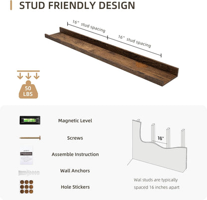 Picture Ledge Shelf, Wood Floating Shelves Set of 2, 36 inch Picture Ledge Shelves, Photo Ledge