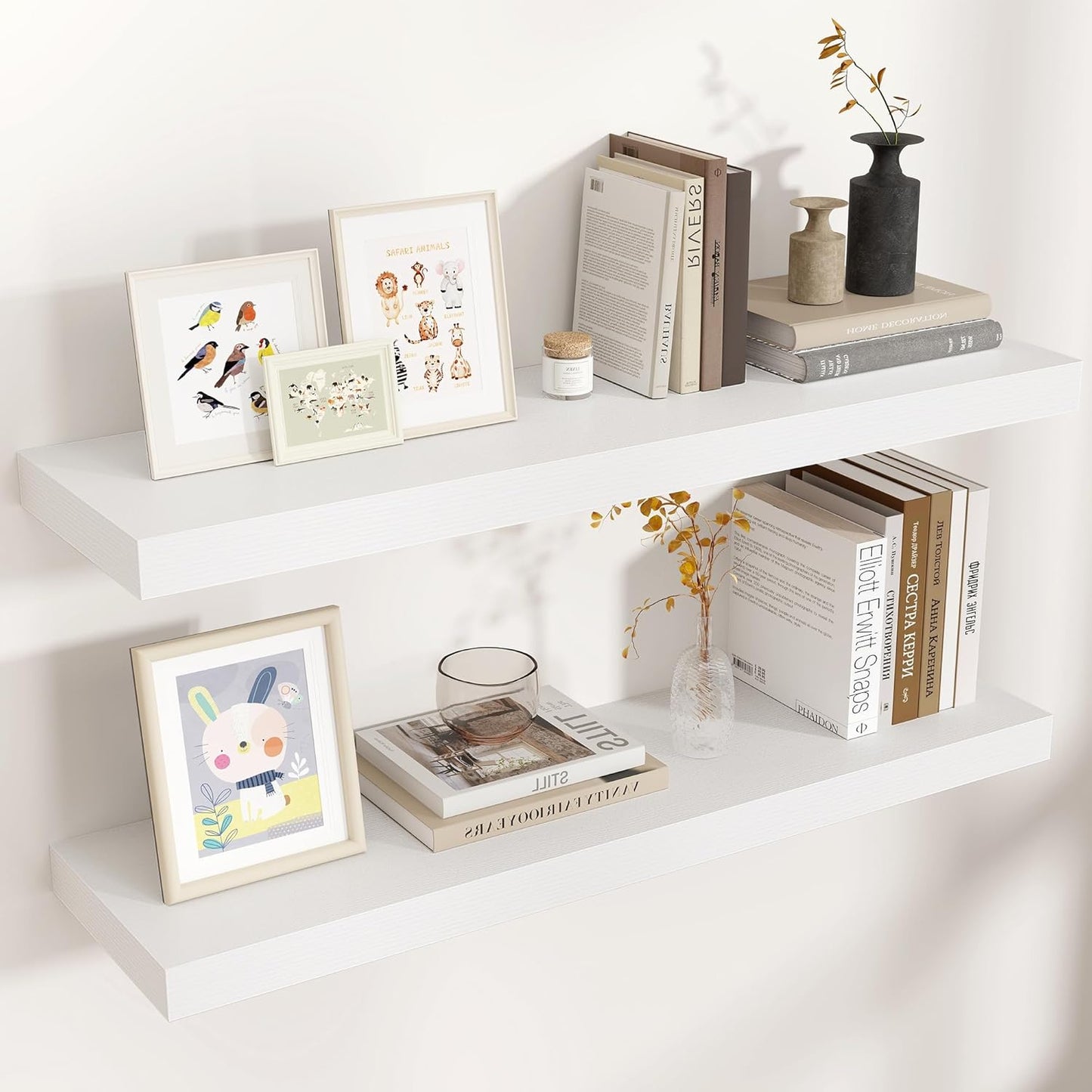 Floating Shelves for Wall, 2 Large Wall Mounted Shelves with Invisible Brackets, Long Wood Floating