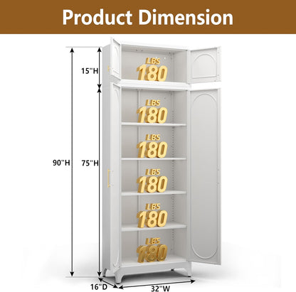 Kitchen Pantry Cabinet, 90" Tall Metal Pantry Cabinet, Food Cupboards with Doors and Shelves