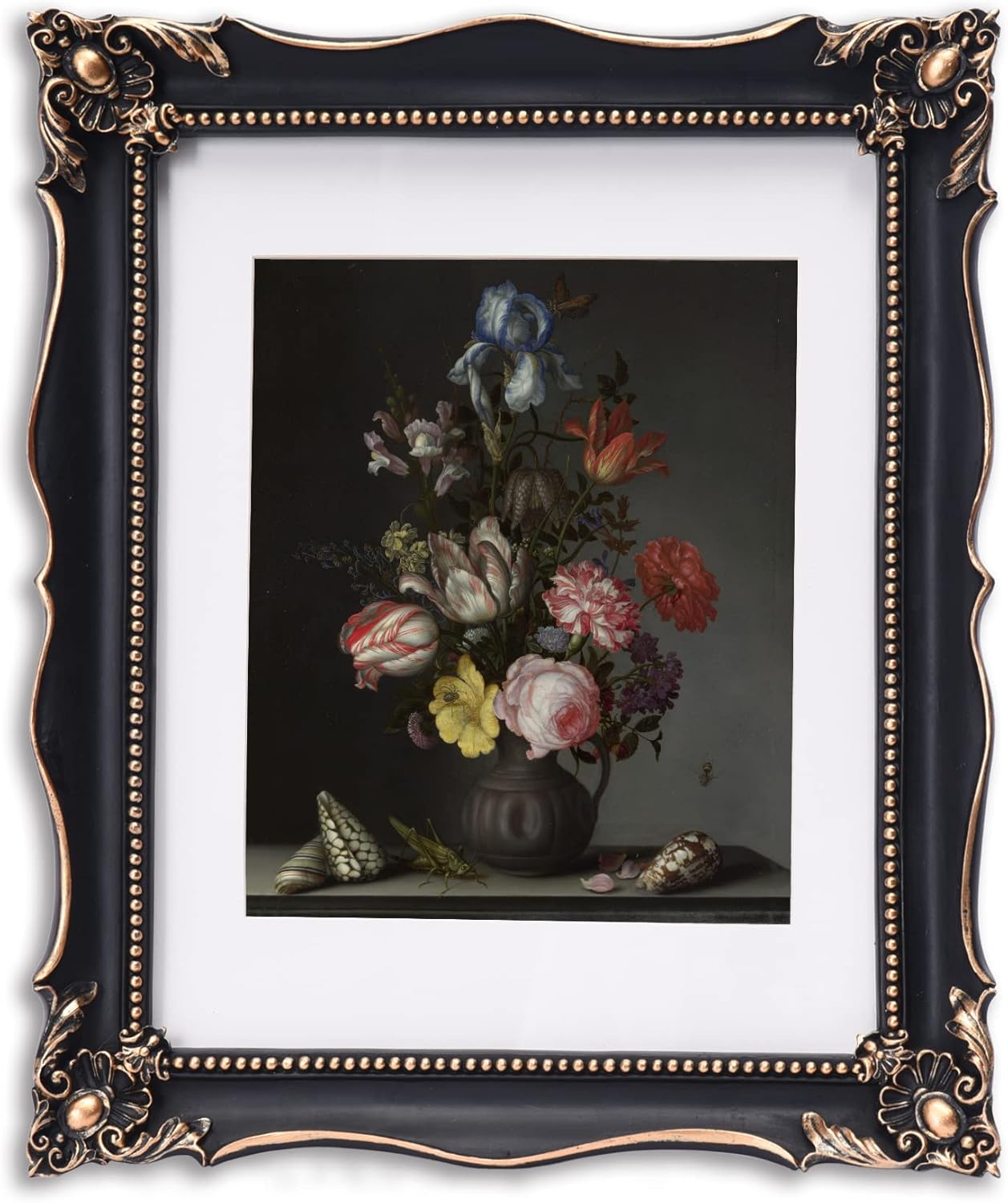 11x14 Vintage Picture Frame with Embossed Flower Design, Black Ornate Frame for 11x14 or 8x10