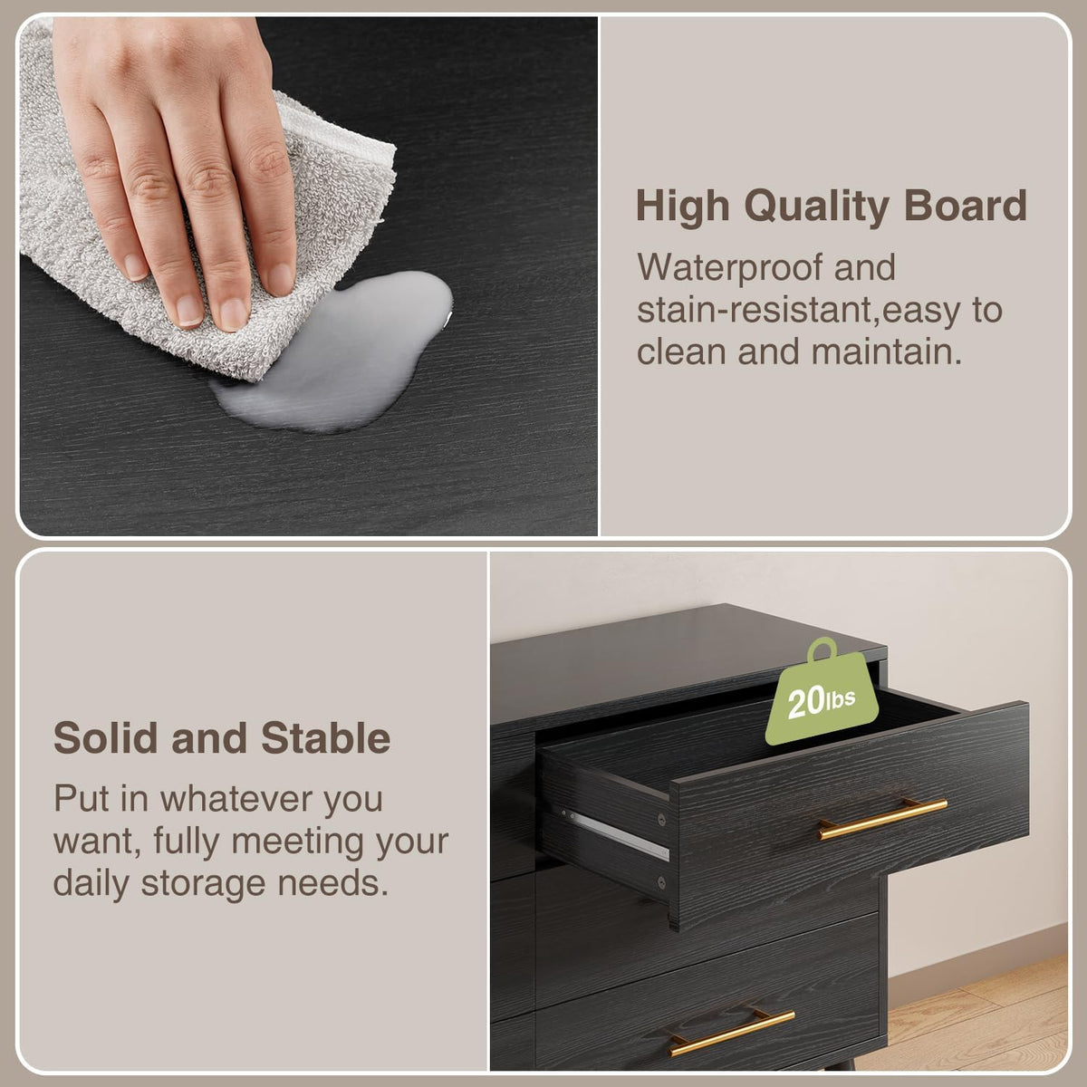 Aiho 6 Drawer Dresser for Bedroom, Chest of Drawers with Metal Handles, Wood Storage Modern Dresser