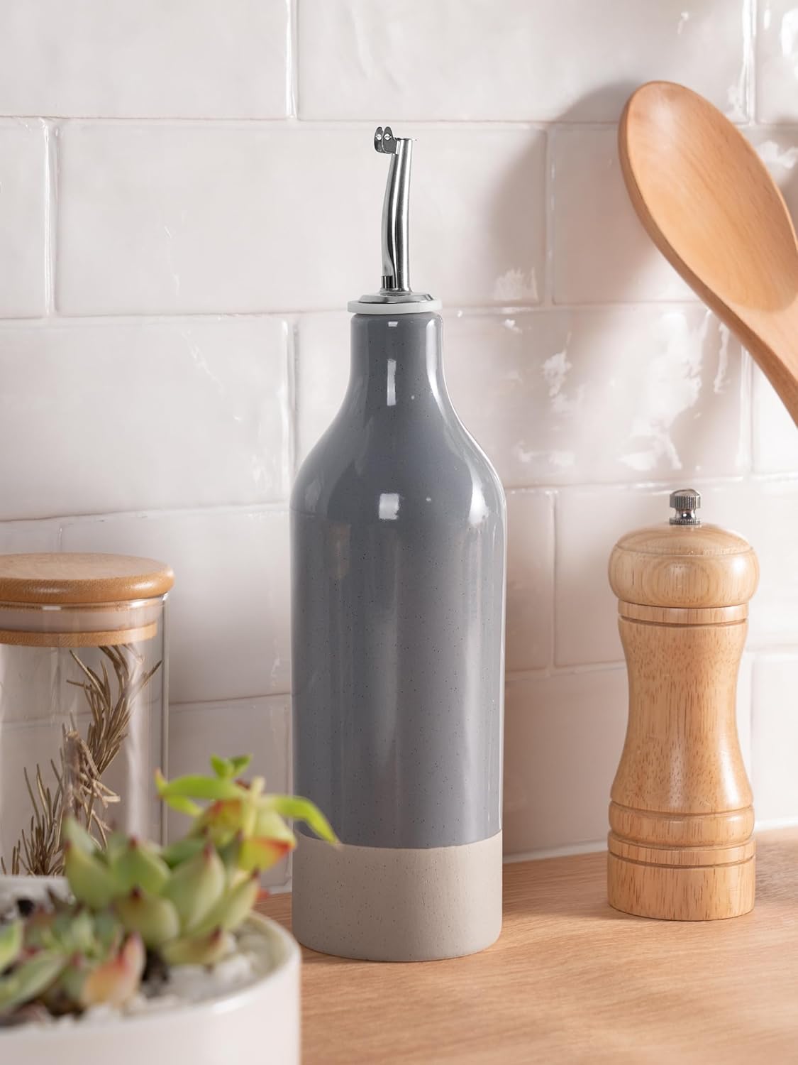 famiware Milkyway 16oz Ceramic Olive Oil Dispenser Bottle, 1 Piece Oil Dispenser for Kitchen with