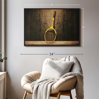 ElephantStock Vintage Tennis Racket Wall Art - Horizontal Framed Canvas - 1-Piece Living Room Wall