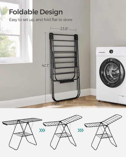 SONGMICS Clothes Drying Rack, with Sock Clips, Metal Laundry Rack, Foldable, Space-Saving