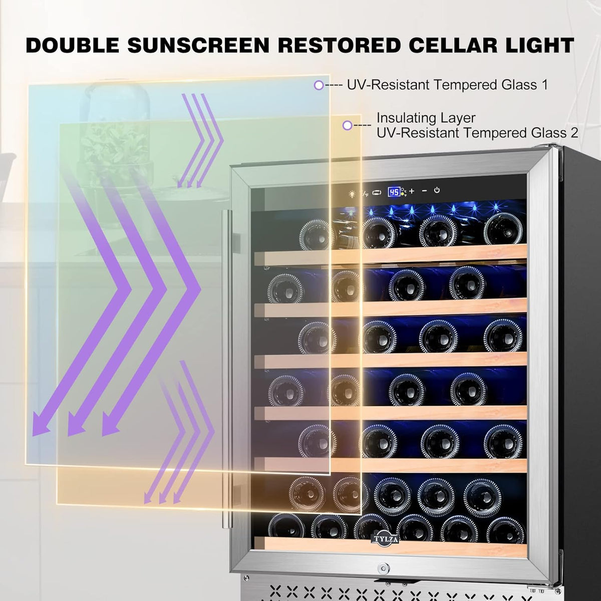 Tylza 24 Inch Wine Cooler Refrigerator, 51 Bottle Built-in or Freestanding, 24'' Fridge with