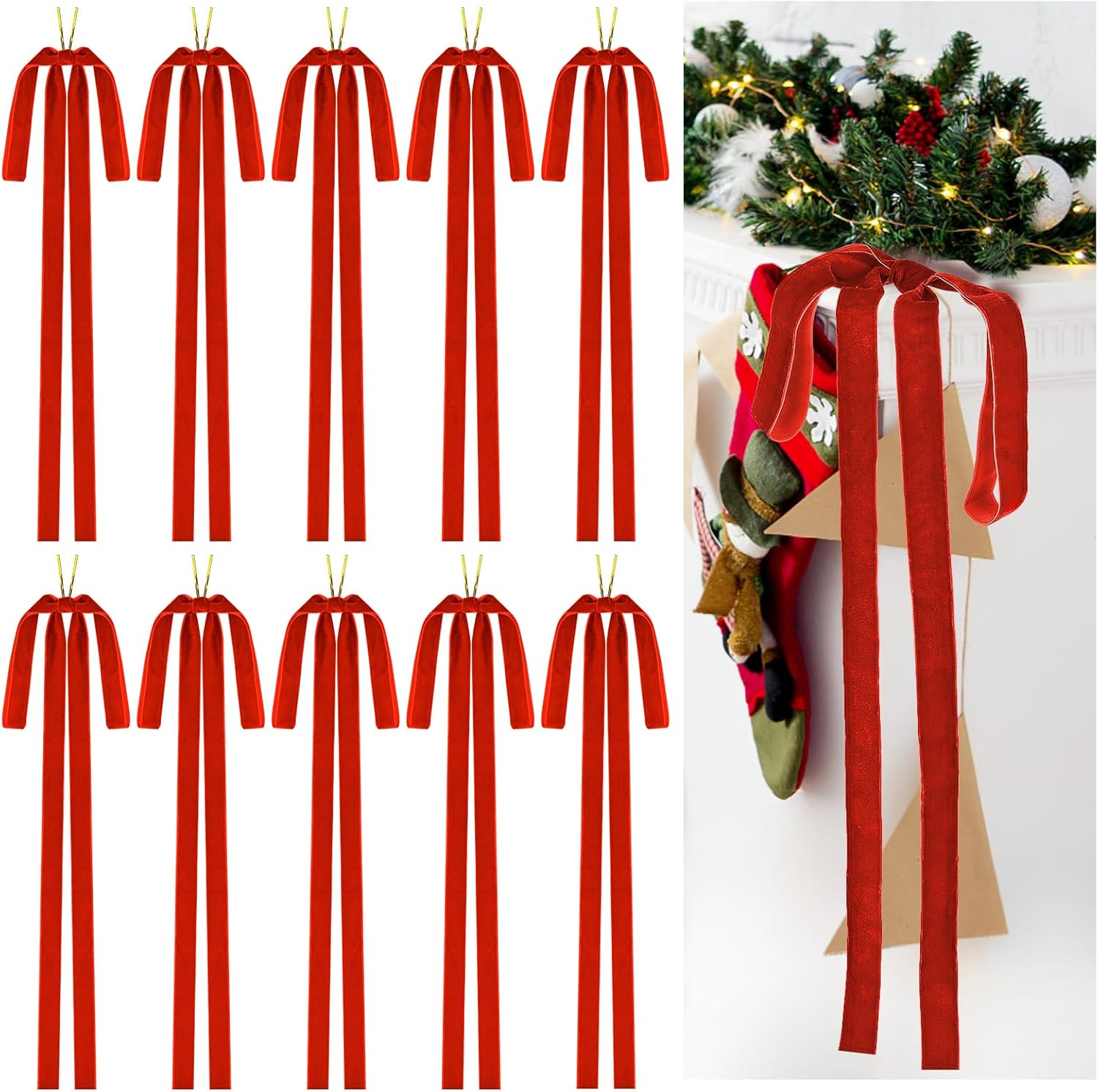 Draupnir Velvet Christmas Bow 10 PCS Red Velvet Bows for Christmas Tree Topper Staircase Wreath