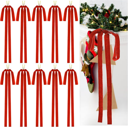 Draupnir Velvet Christmas Bow 10 PCS Red Velvet Bows for Christmas Tree Topper Staircase Wreath