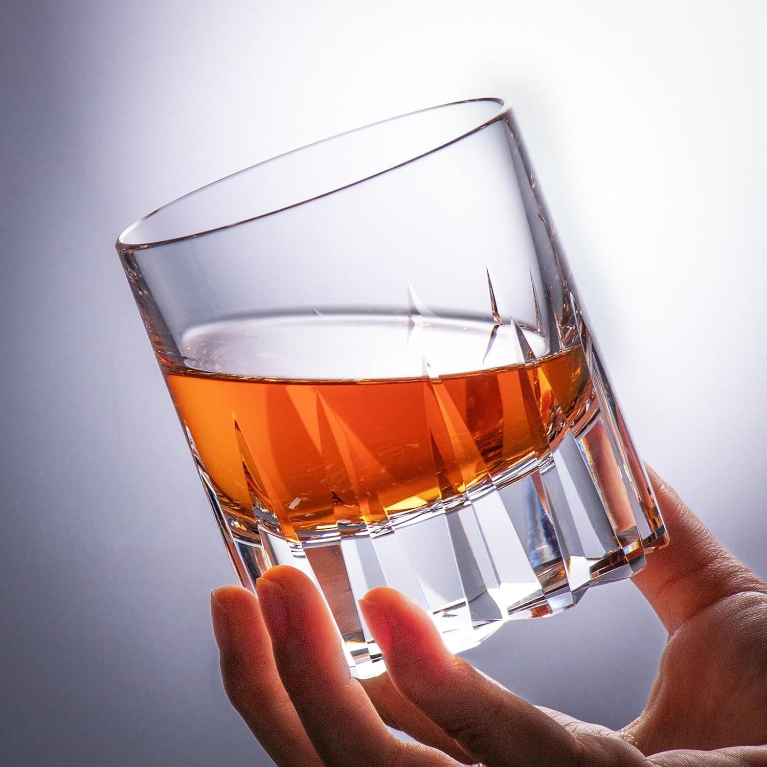 KAMMAK Crystal Whiskey Glasses Set of 2, Handcrafted 7.78oz Old Fashioned Glasses Stemless, Luxury