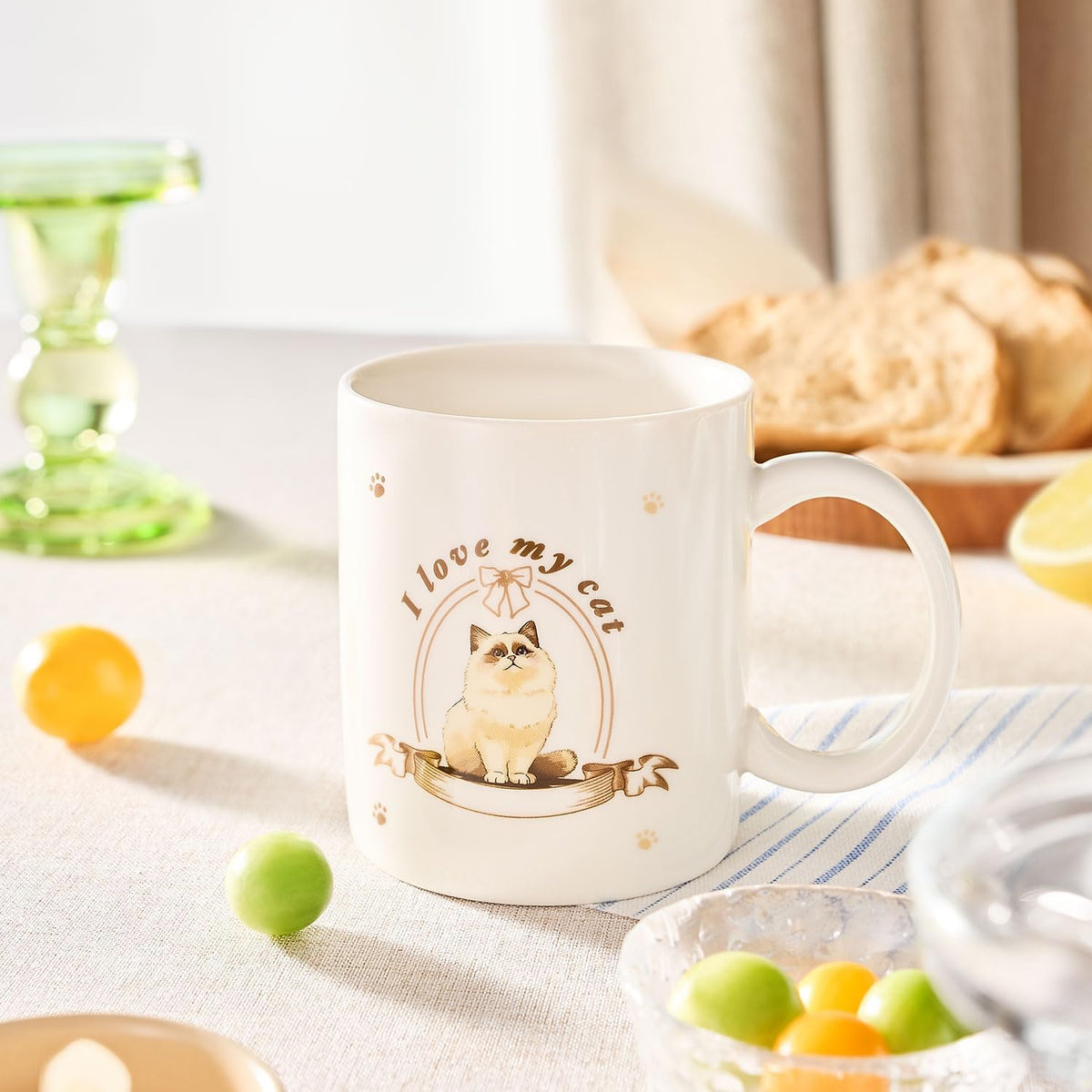 12Oz Cute Ragdoll Cat White Ceramic Mug, Mug for Daily Coffee and Tea, Lead-free Microwave and
