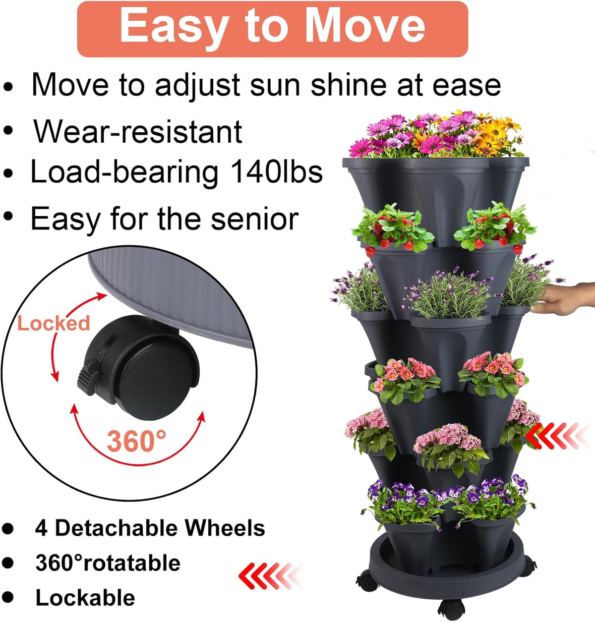 Vertical Planter 6 Tier Stackable Planters Garden Planters Strawberry Herb Flower and Vegetable