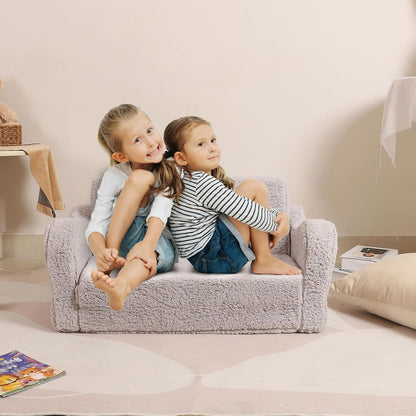 Kids Extra Wide Chairs for Toddler, 2-in-1 Toddler Soft Sherpa Couch Fold Out, Convertible Sofa to