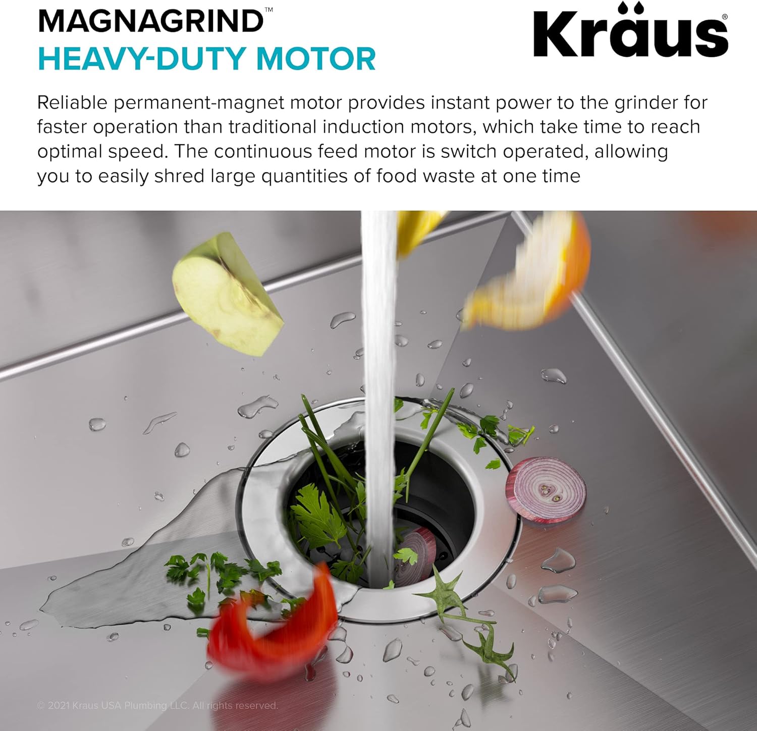 KRAUS WasteGuard 3/4 HP Ultra-Quiet Garbage Disposal with Quick Connect, Kitchen Sink Drain Cover