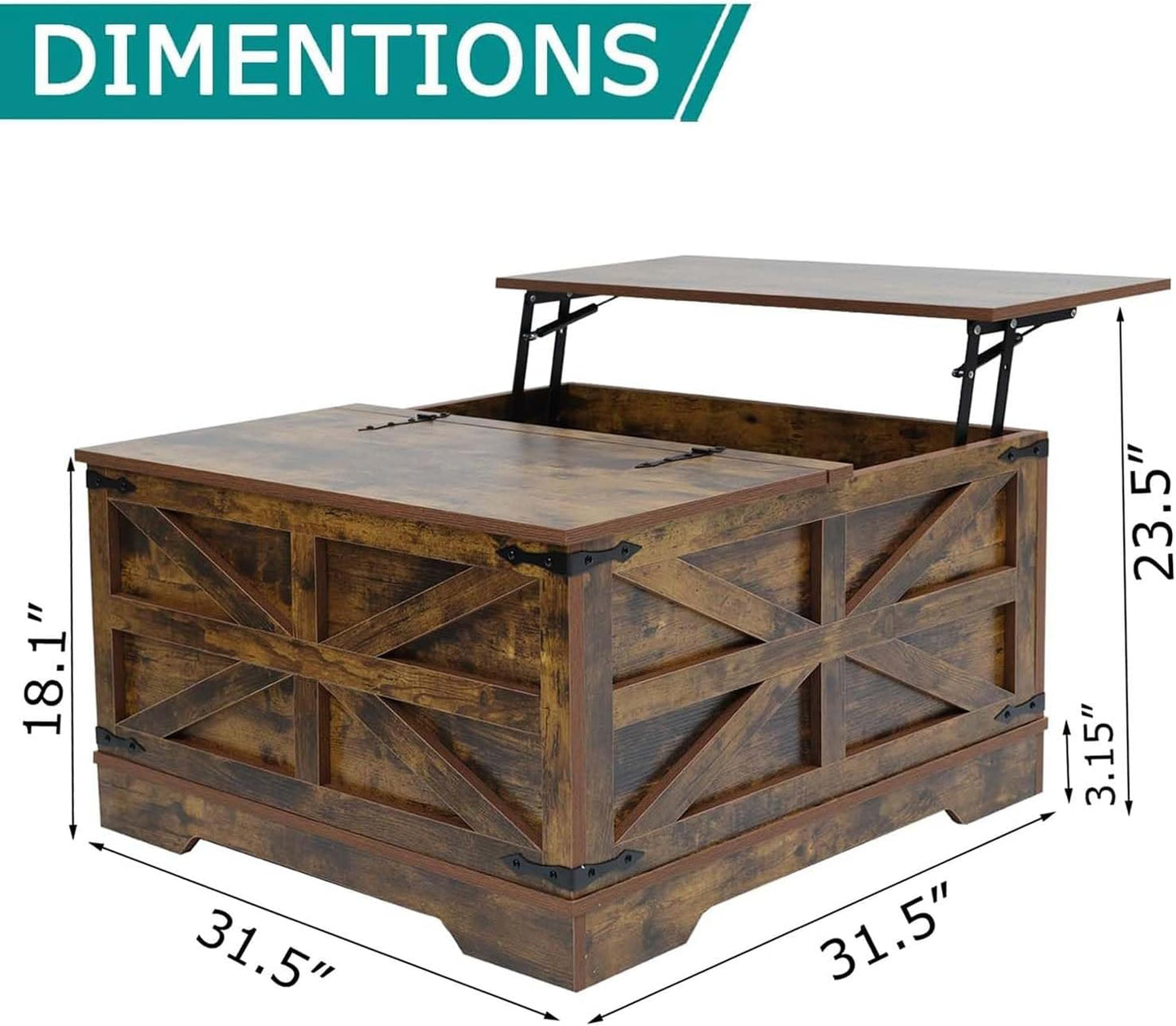 Coffee Table with Storage, Rustic Brown Square Coffee Tables for Living Room, Lift top Coffee Table