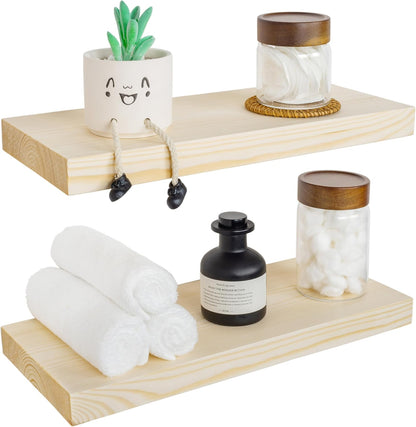 BGMG Wood Floating Shelves for Wall 18 inch, Rustic Wooden Wall Mount Shelves for Bathroom Living