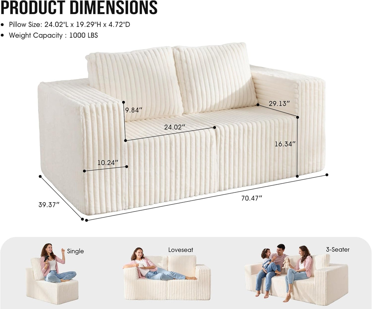 Modular Sectional Sofa 2 Seater Loveseat Modular Couch with Deep Seat Memory Foam Cloud Chair with