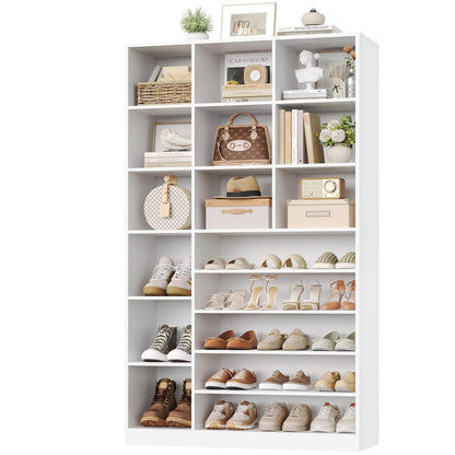 Keyluv 74" Tall Shoe Storage Cabinet with 12 Cubes &5-Tier Shoe Rack, White