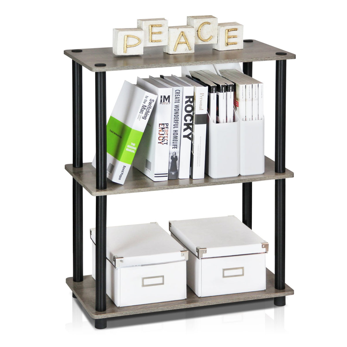Furinno TURN-N-TUBE Storage Shelves, 3-Tier Book Shelf, Corner Shelf, Toolless Open Shelves, for