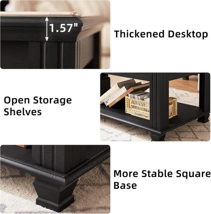 Farmhouse Coffee Tables for Living Room,Square Tea Table with Open Storage Shelf,Large Coffee