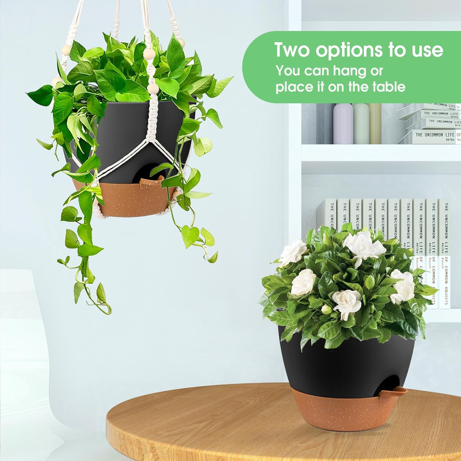 Hanging Planters for Indoor Outdoor Plants, 2 Pack Self Watering Hanging Pot with Drainage Holes