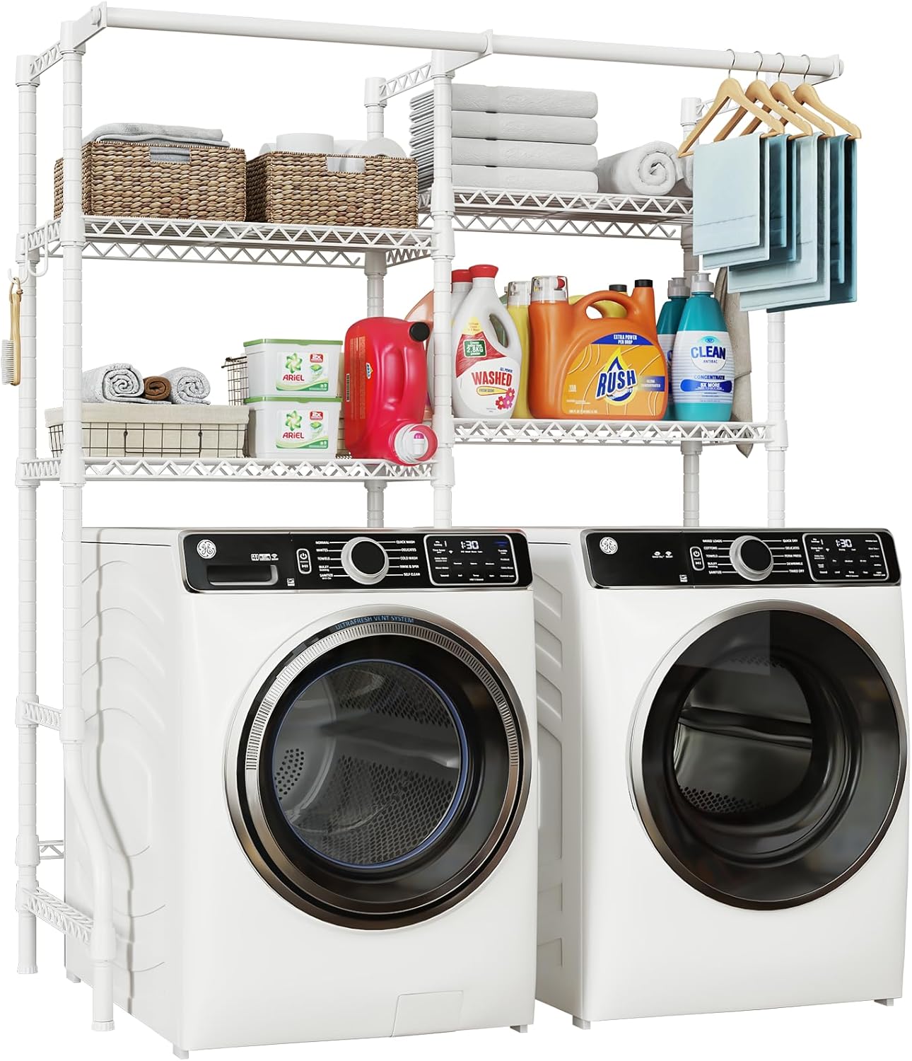 U14 Over Washer and Dryer Storage Shelves, 4 Tiers Laundry Room Storage and Organizer System, Space