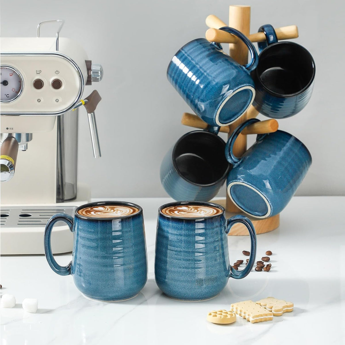 Hasense Porcelain Coffee Mugs Set of 6, 15 Ounce Large Ceramic Coffee Cups Set with Handle for