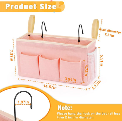 Bedside Organizer with Fixed Straps and Water Bottle Holder for Home, College, Dorm, Bunk