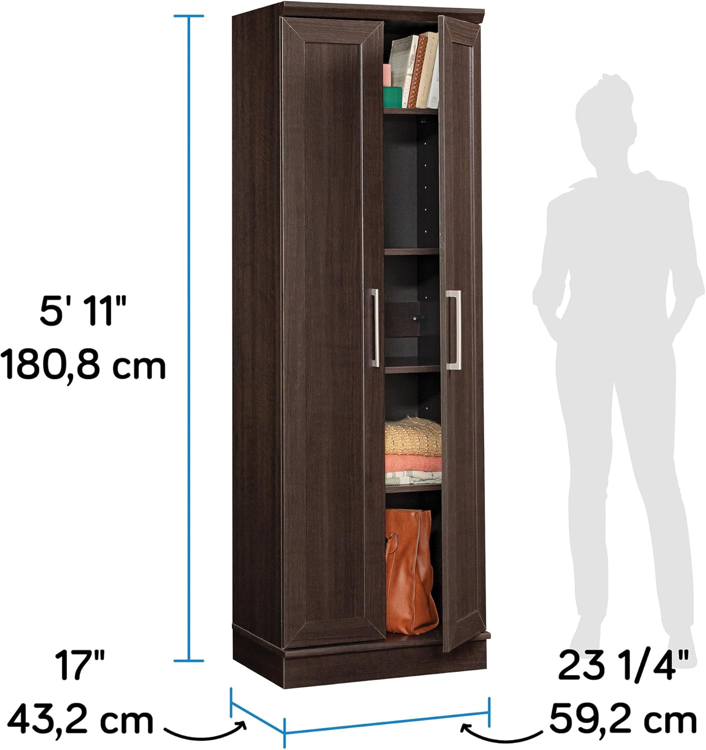 Sauder HomePlus Kitchen Pantry Storage Cabinet with Adjustable Shelves, Laundry Bathroom, L: 23.31"