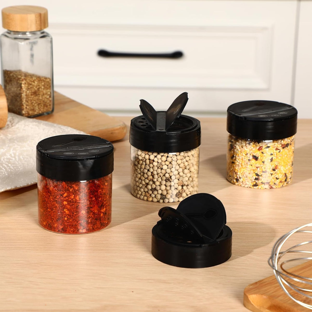 50 Pack 4.7 oz Plastic Spice Jars with Black Cap Empty Clear Plastic Spice Bottle Containers