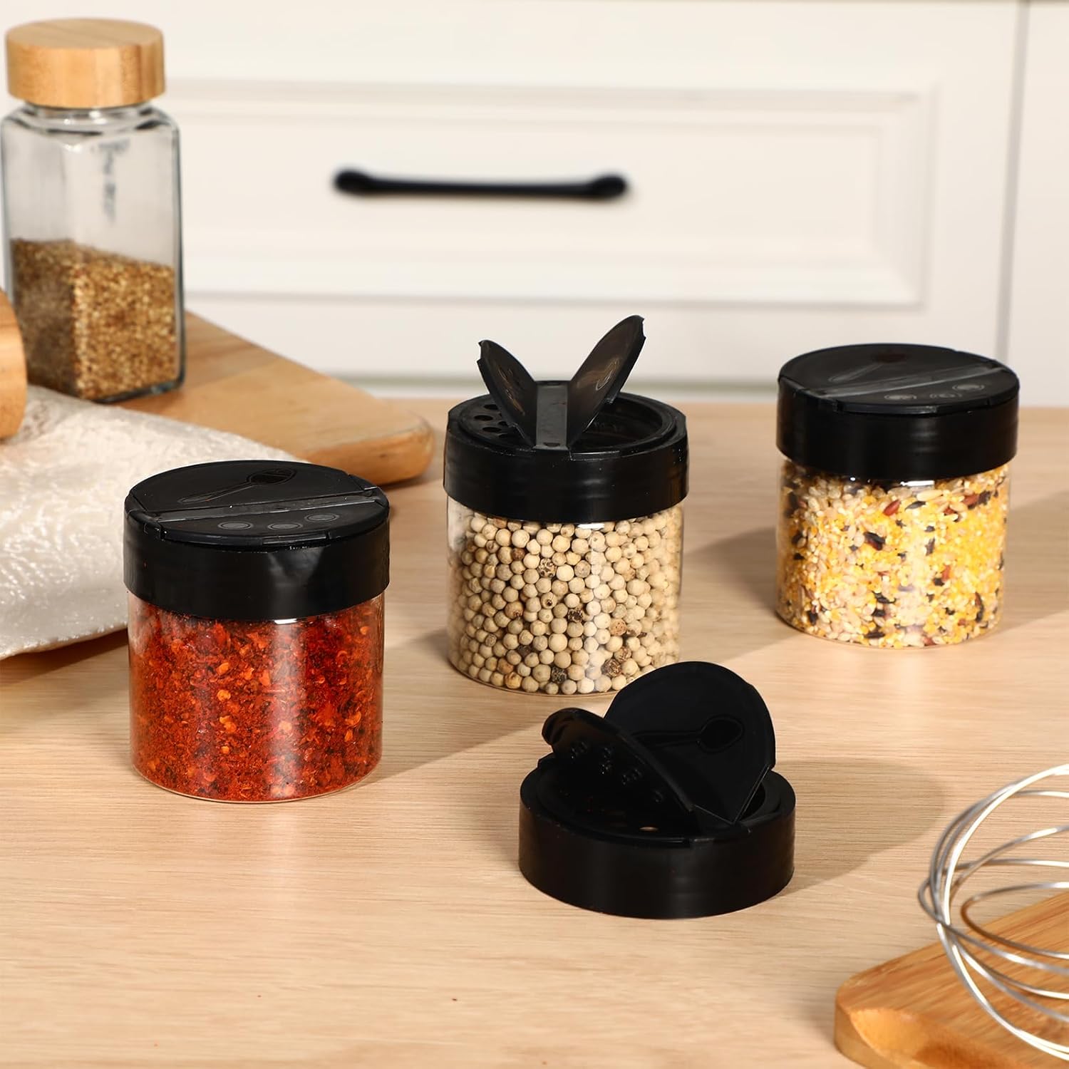 50 Pack 4.7 oz Plastic Spice Jars with Black Cap Empty Clear Plastic Spice Bottle Containers