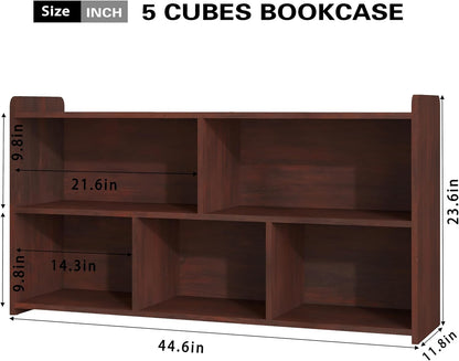 Book Shelf, 5 Cubes Storage Organizer, Open Shelf Wooden Bookcase, Freestanding Cherry Bookshelf